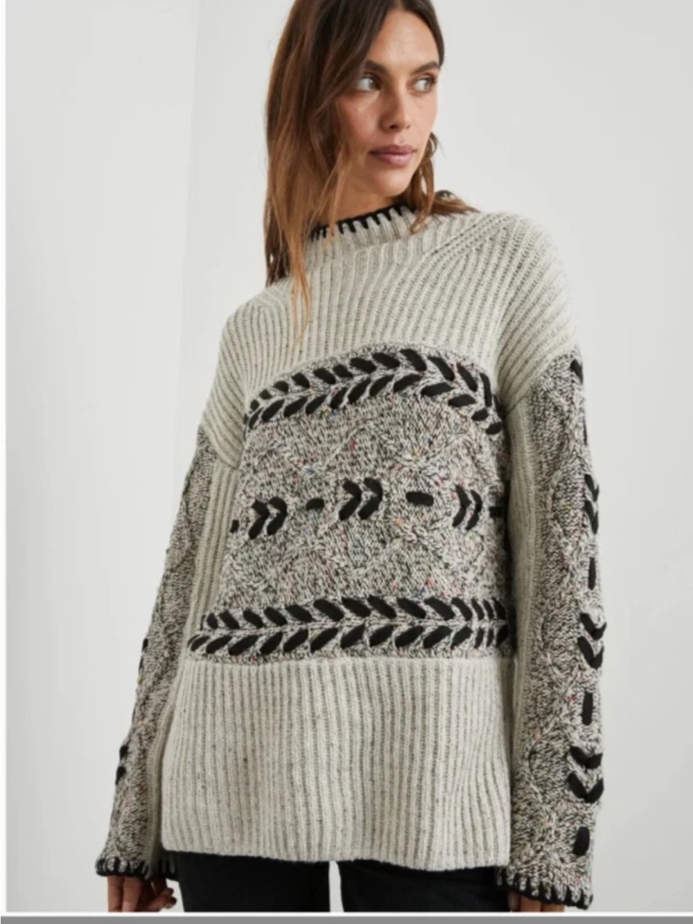 Rails Sz L Raini Cable Chunky Knit Oversized Heavy Pullover Fall Sweater Gray